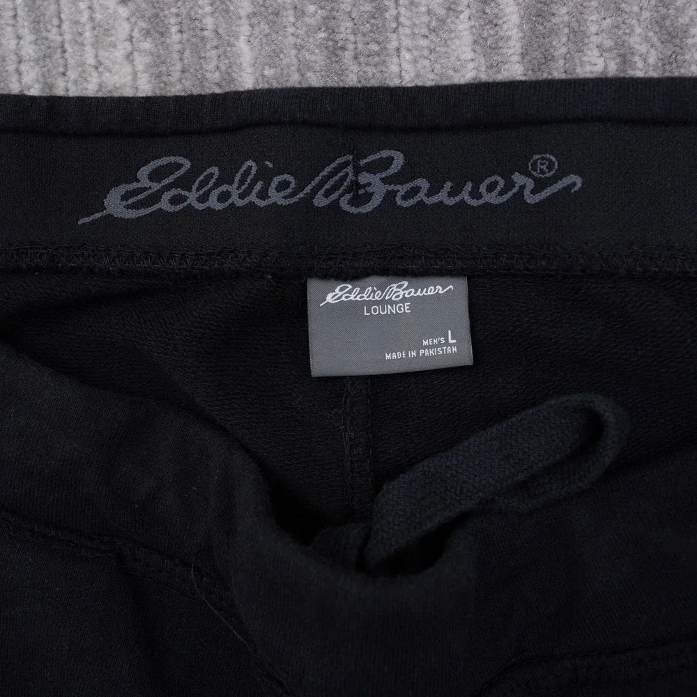 Eddie Bauer Lounge Shorts Mens Large Black Cotton Blend Drawstring Zip Pockets